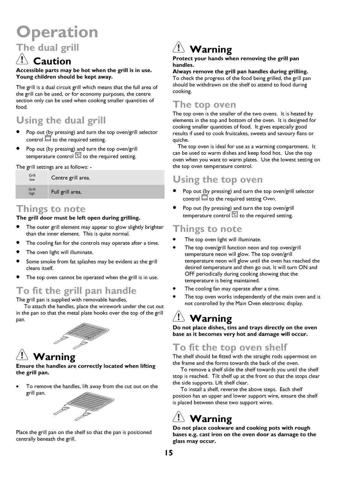 John Lewis JLBIDOS906 instruction manual Operation, Dual grill, ThetopovnlightwillilluminateThe 