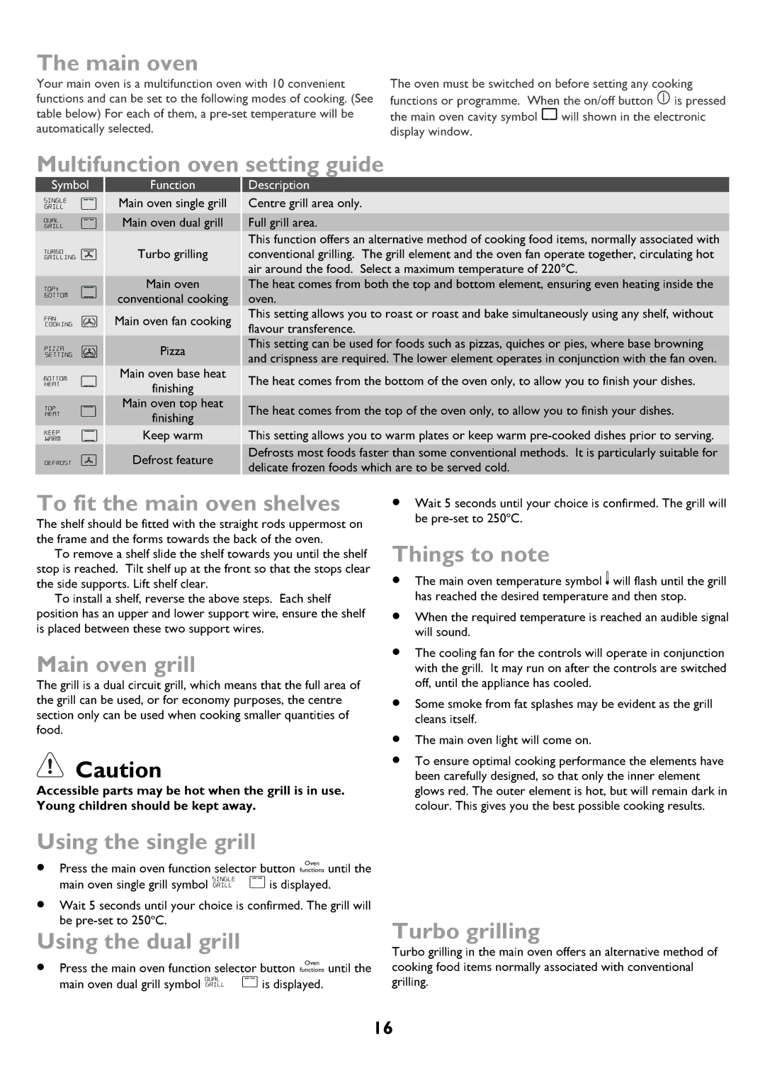 John Lewis JLBIDOS906 instruction manual Main oven, Multifunction oven setting guide, Oven shelves 