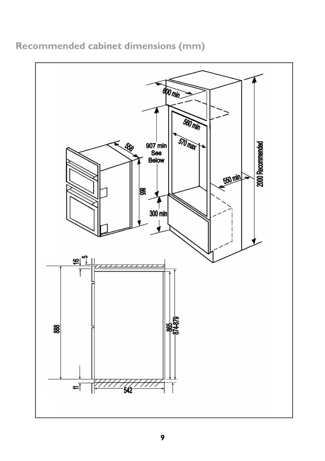 John Lewis JLBIDOS906 instruction manual Recommended cabinet dimensions mm 