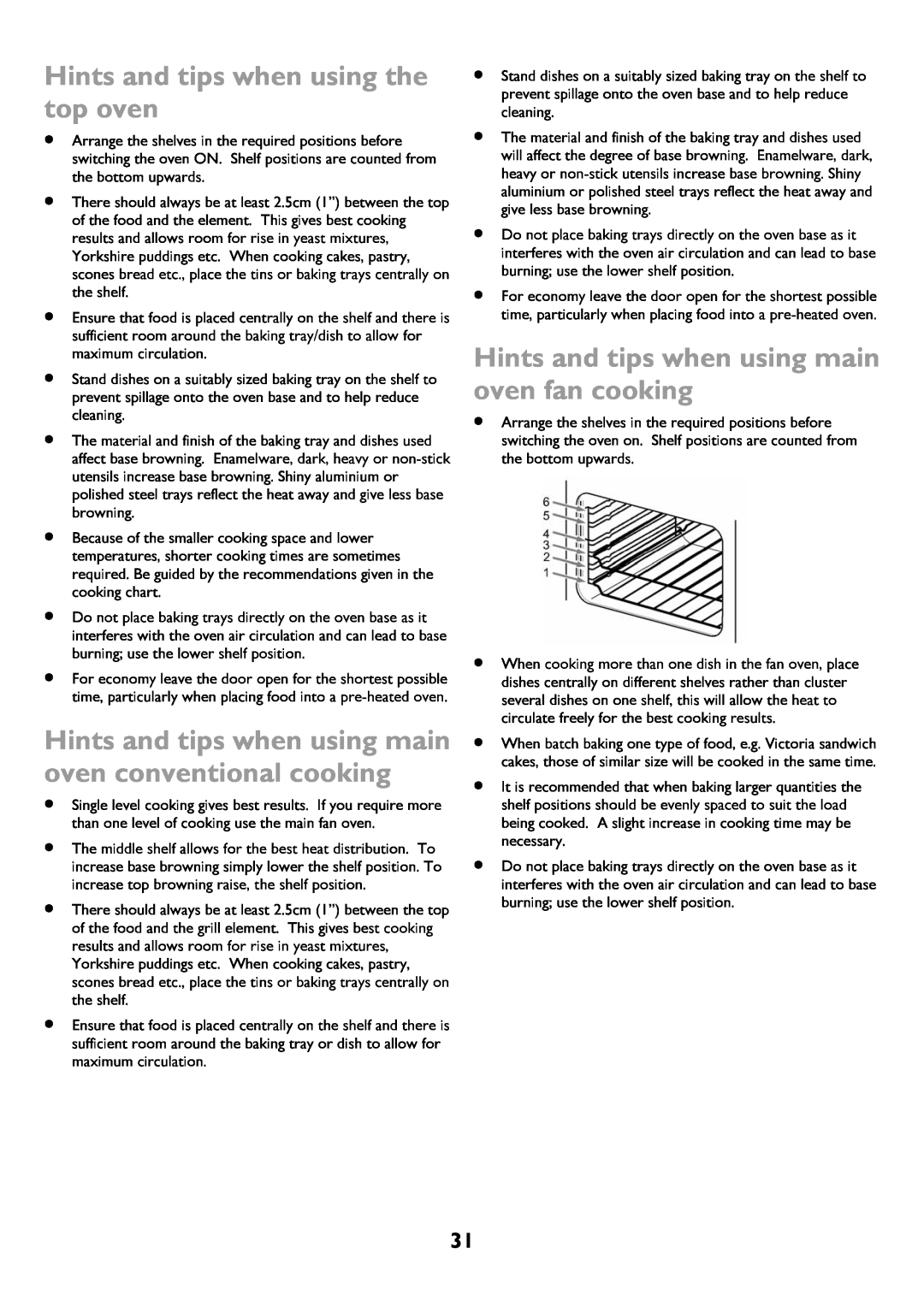 John Lewis JLBIDOS906 instruction manual givealuminiumheavywill, Hints and tips when using the, top oven, oven fan cooking 
