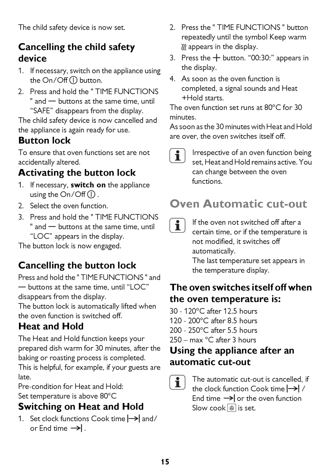 John Lewis JLBIDU712 instruction manual Oven Automatic cut-out 