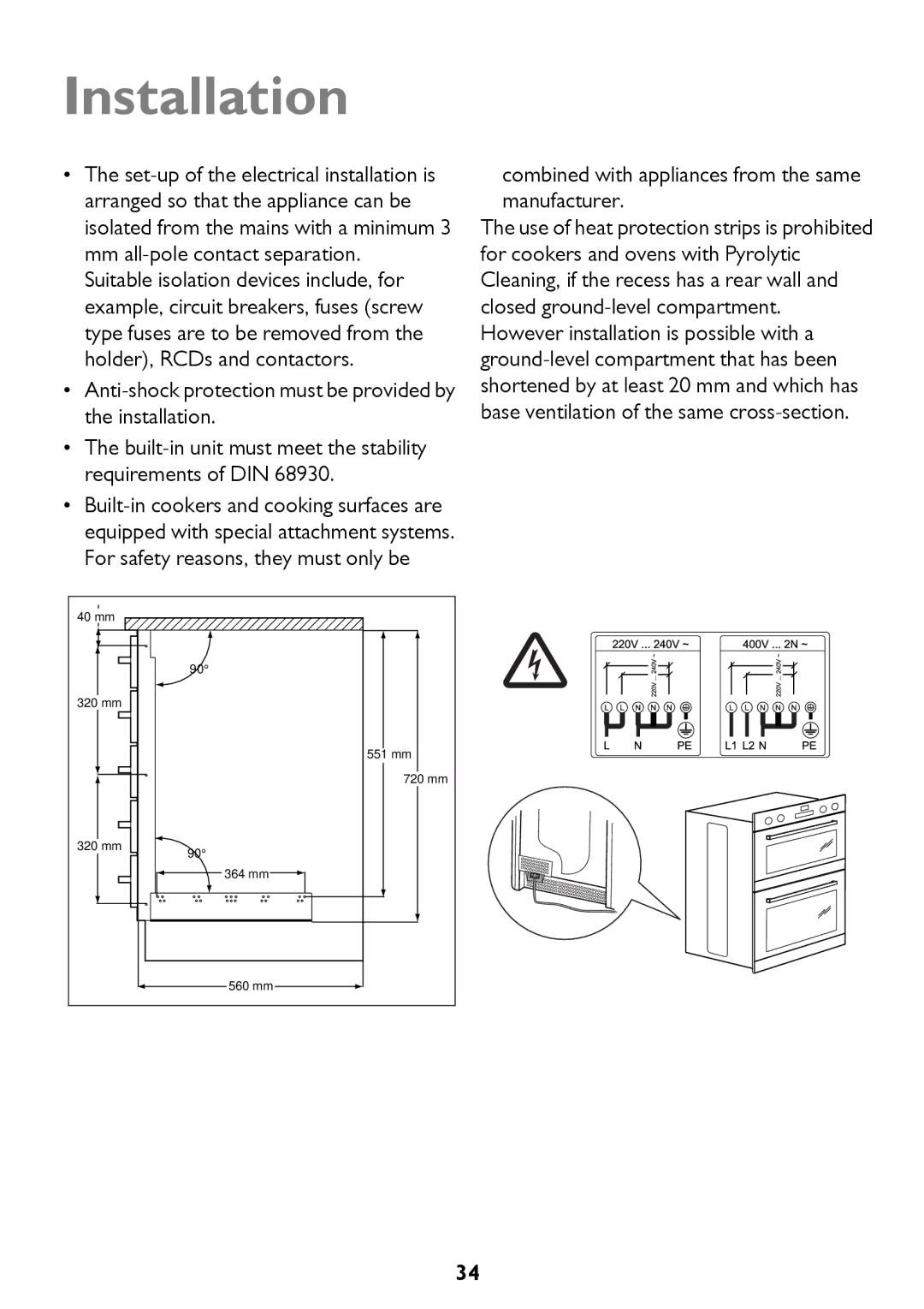 John Lewis JLBIDU712 instruction manual Installation, Combined with appliances from the same manufacturer 