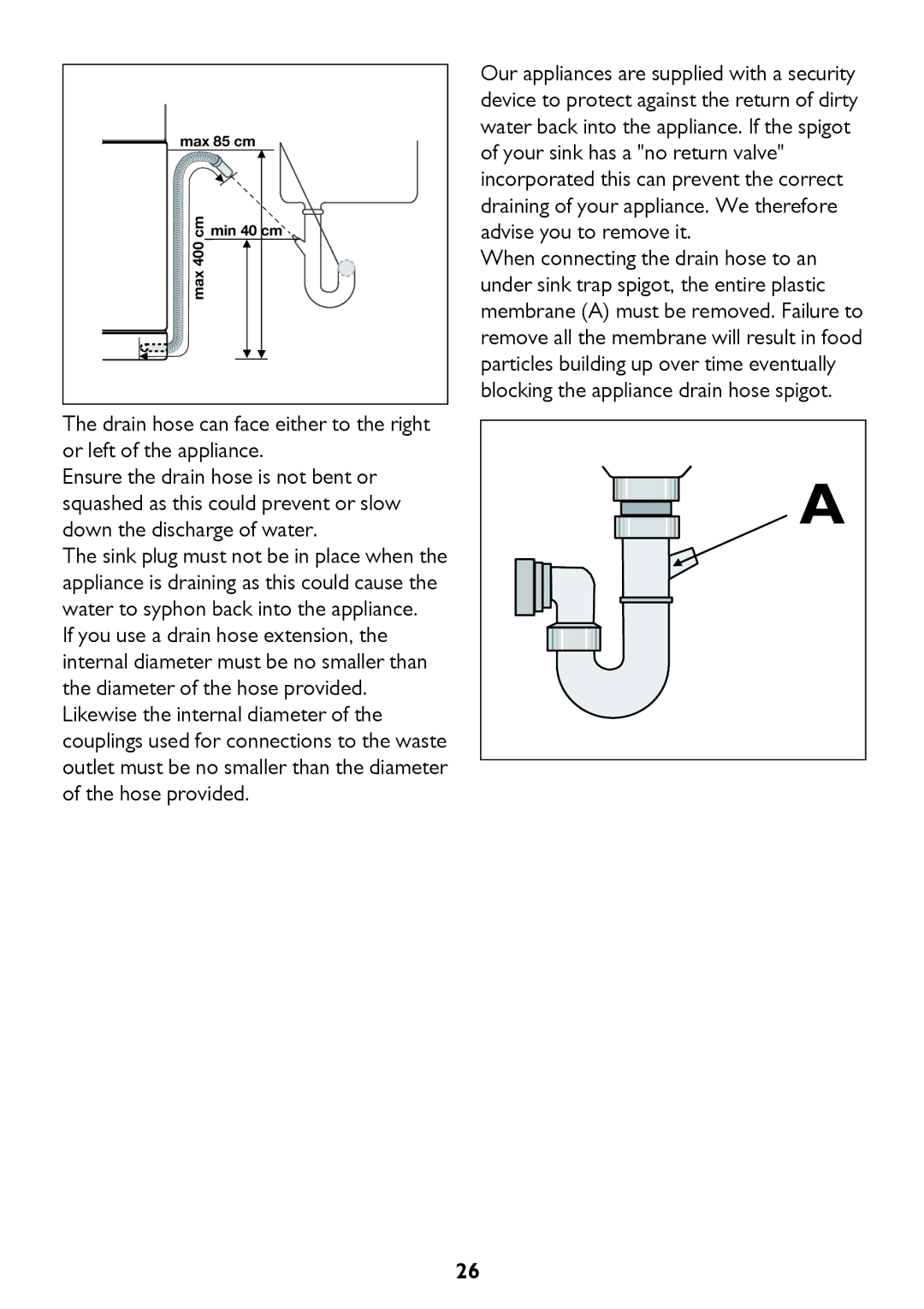 John Lewis JLBIDW 1201 instruction manual Max 85 cm 