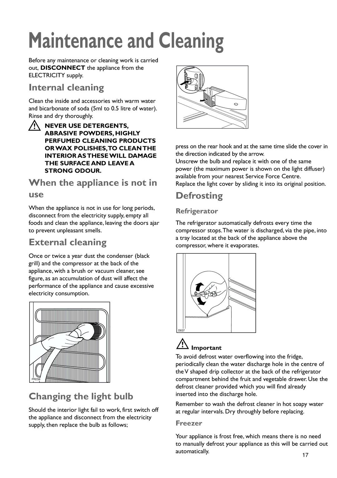 John Lewis JLBIFF 1801 instruction manual Maintenance and Cleaning 