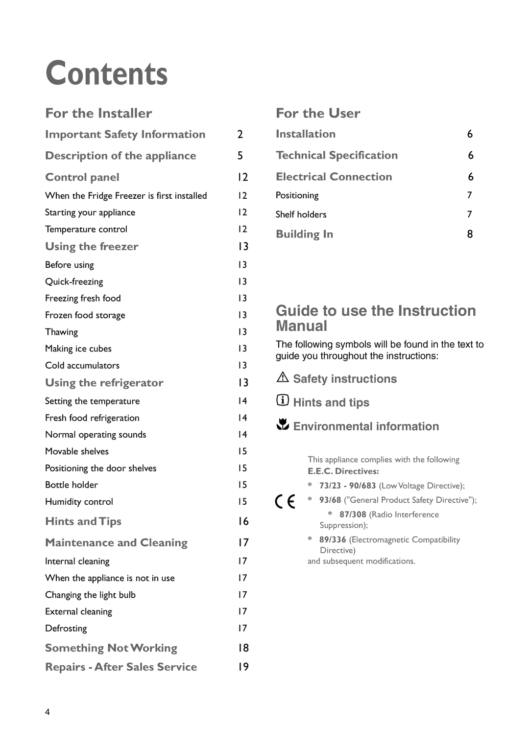 John Lewis JLBIFF 1801 instruction manual Contents 