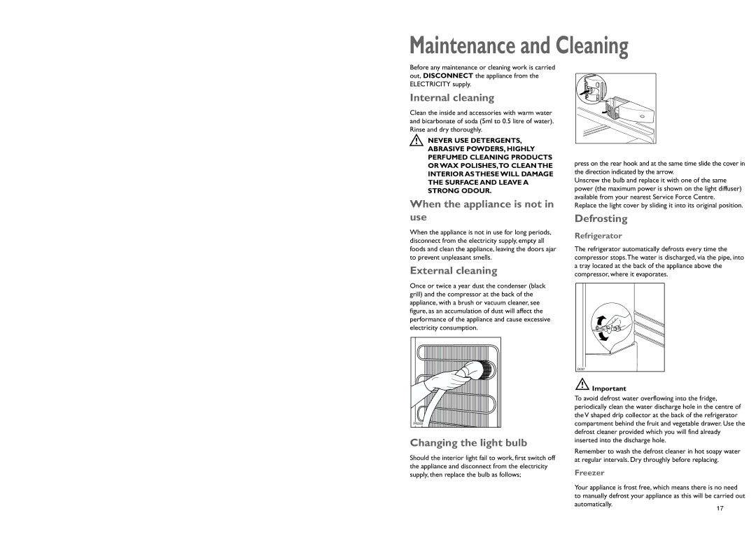 John Lewis JLBIFF 1802 instruction manual Maintenance and Cleaning 