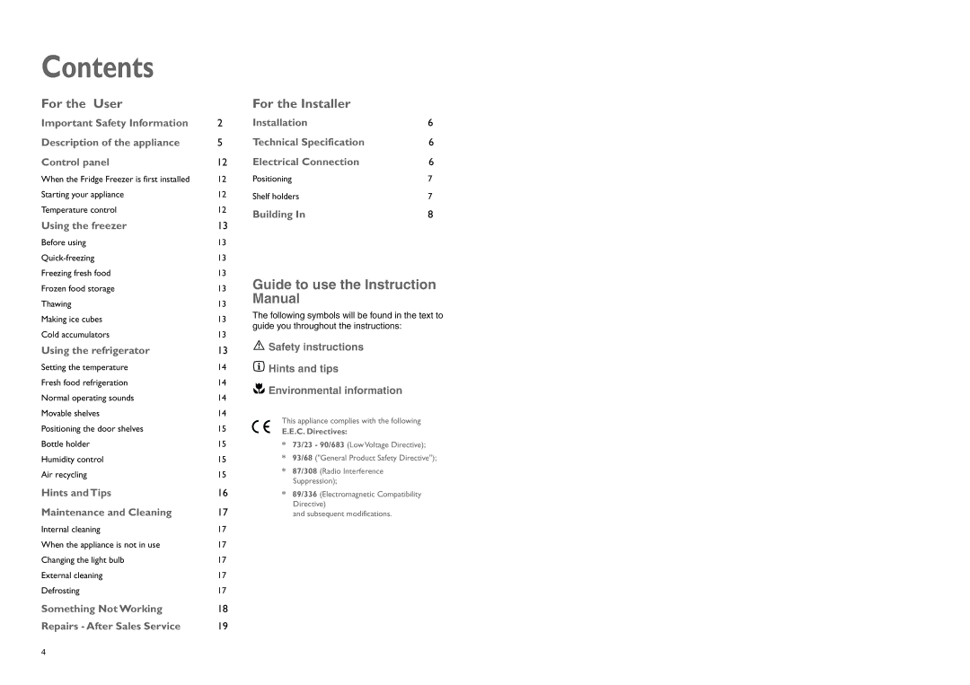 John Lewis JLBIFF 1802 instruction manual Contents 