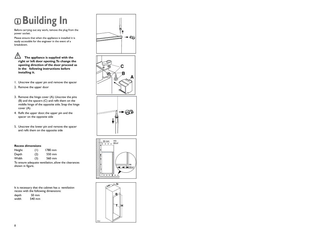 John Lewis JLBIFF 1802 instruction manual Building, Recess dimensions 