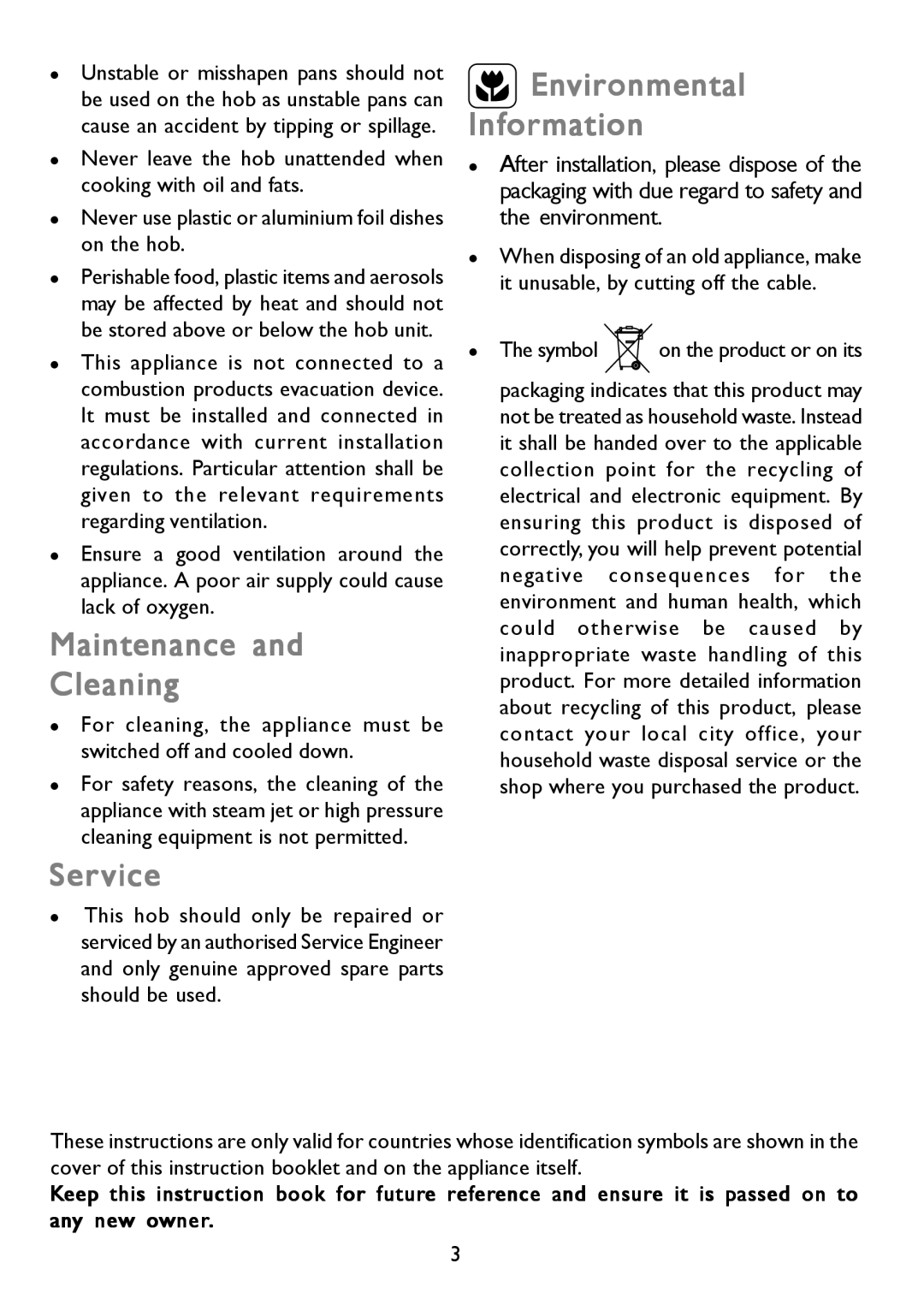 John Lewis JLBIGGH605 instruction manual Maintenance Cleaning, Environmental Information, Service 