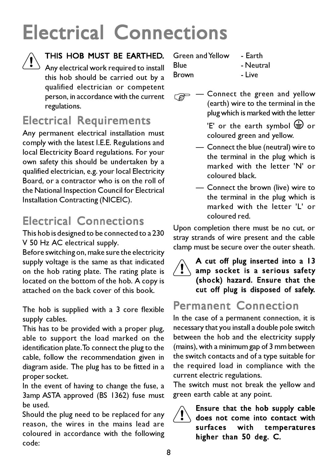John Lewis JLBIGGH605 instruction manual Electrical Requirements, Electrical Connections, Permanent Connection 