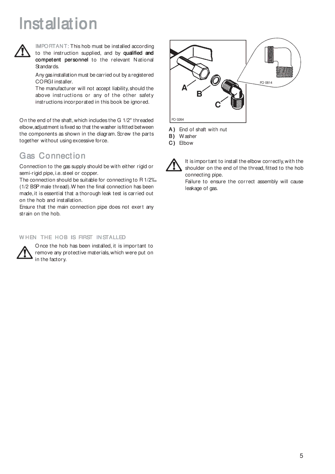 John Lewis JLBIGH601 instruction manual Installation, Gas Connection 