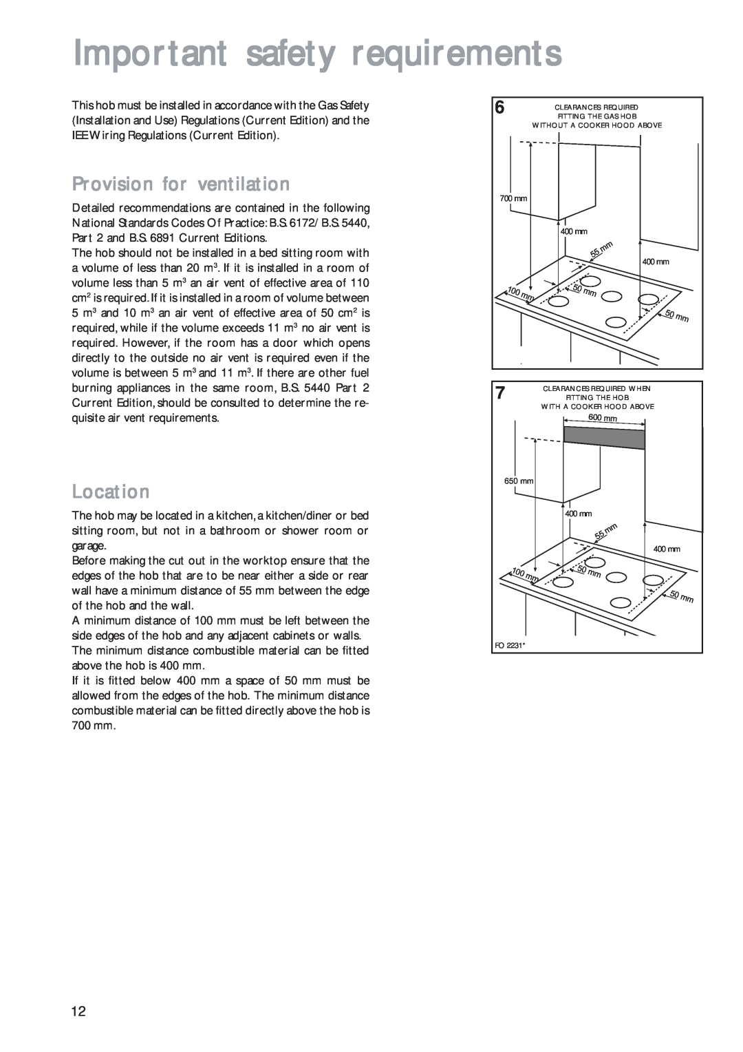 John Lewis JLBIGH601 instruction manual Important safety requirements, Provision for ventilation, Location 