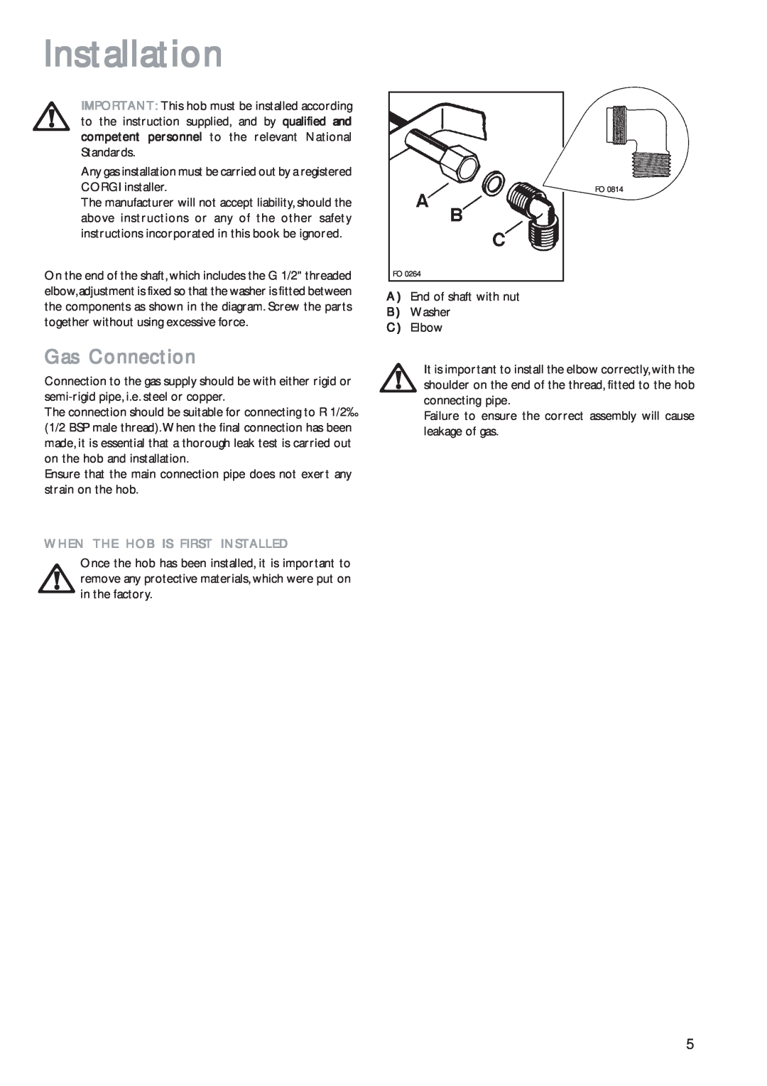 John Lewis JLBIGH601 instruction manual Installation, Gas Connection 