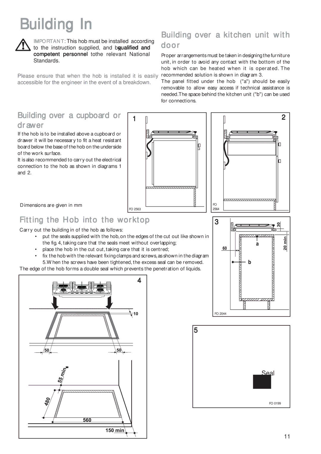 John Lewis JLBIGH702 instruction manual Building over a kitchen unit with door, Building over a cupboard or drawer 