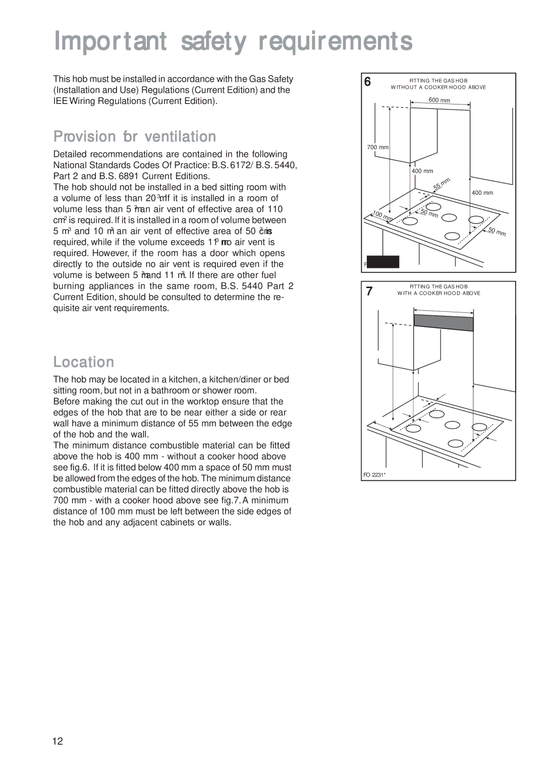 John Lewis JLBIGH702 instruction manual Important safety requirements, Provision for ventilation, Location 