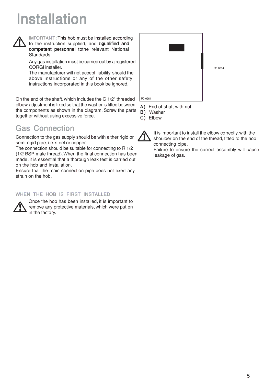 John Lewis JLBIGH702 instruction manual Installation, Gas Connection 