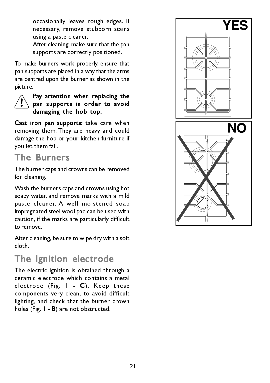 John Lewis JLBIGH753 instruction manual Burners, Ignition electrode 