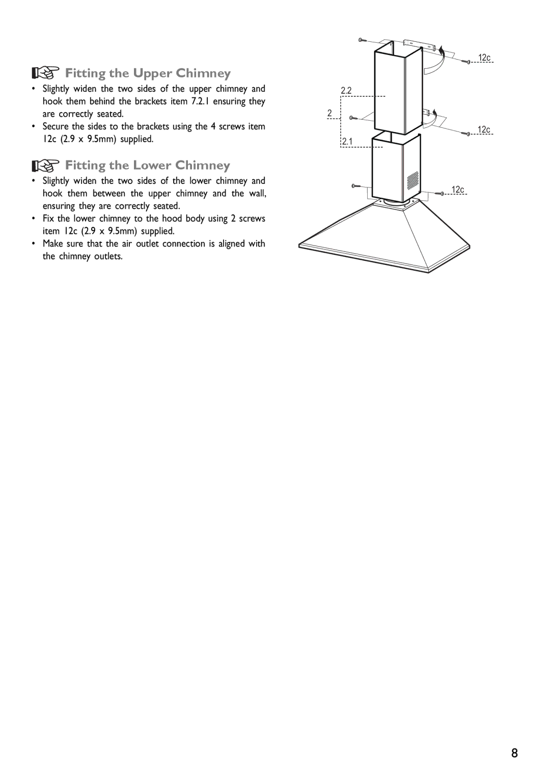 John Lewis JLBIHD902, JLBIHD601 instruction manual Fitting the Upper Chimney 