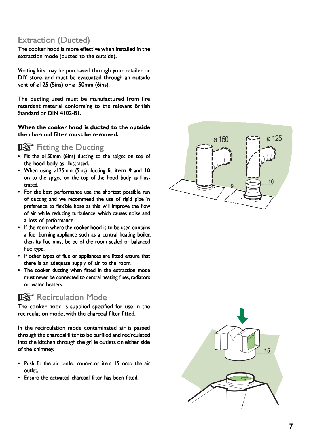 John Lewis JLBIHD601, JLBIHD902 instruction manual Extraction Ducted, Fitting the Ducting, Recirculation Mode 