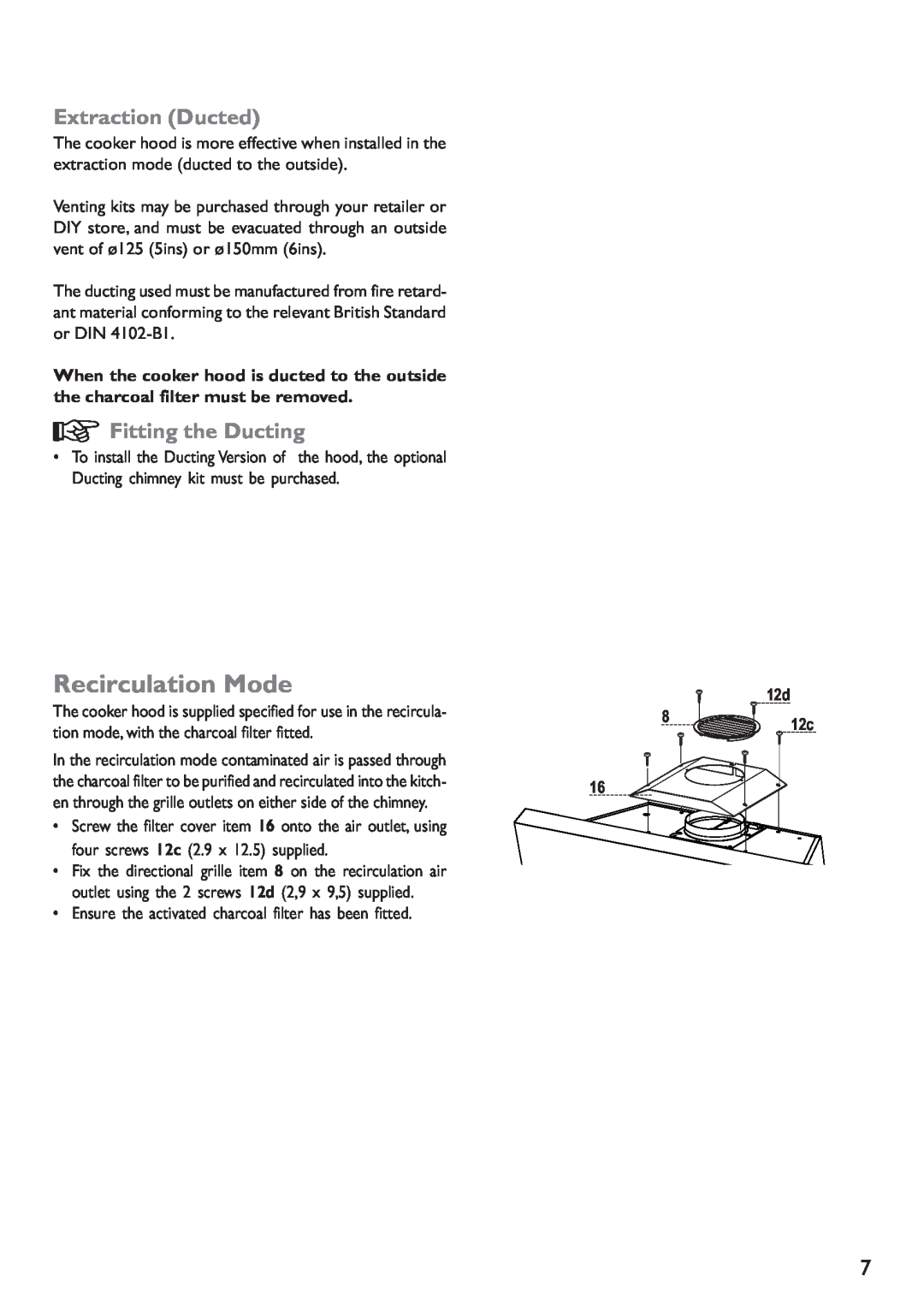 John Lewis JLBIHD908 instruction manual Recirculation Mode, Extraction Ducted, Fitting the Ducting 