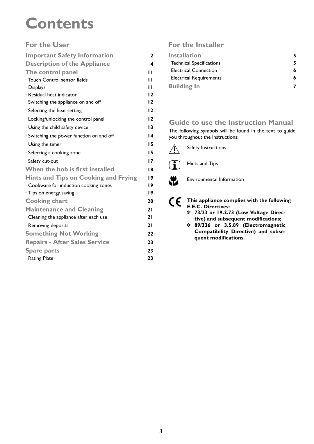 John Lewis JLBIIH603 instruction manual Contents 