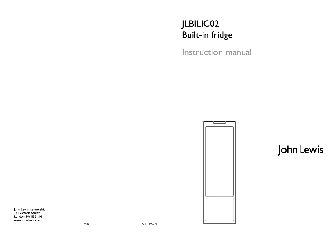 John Lewis instruction manual JLBILIC02 Built-infridge, 07/06 