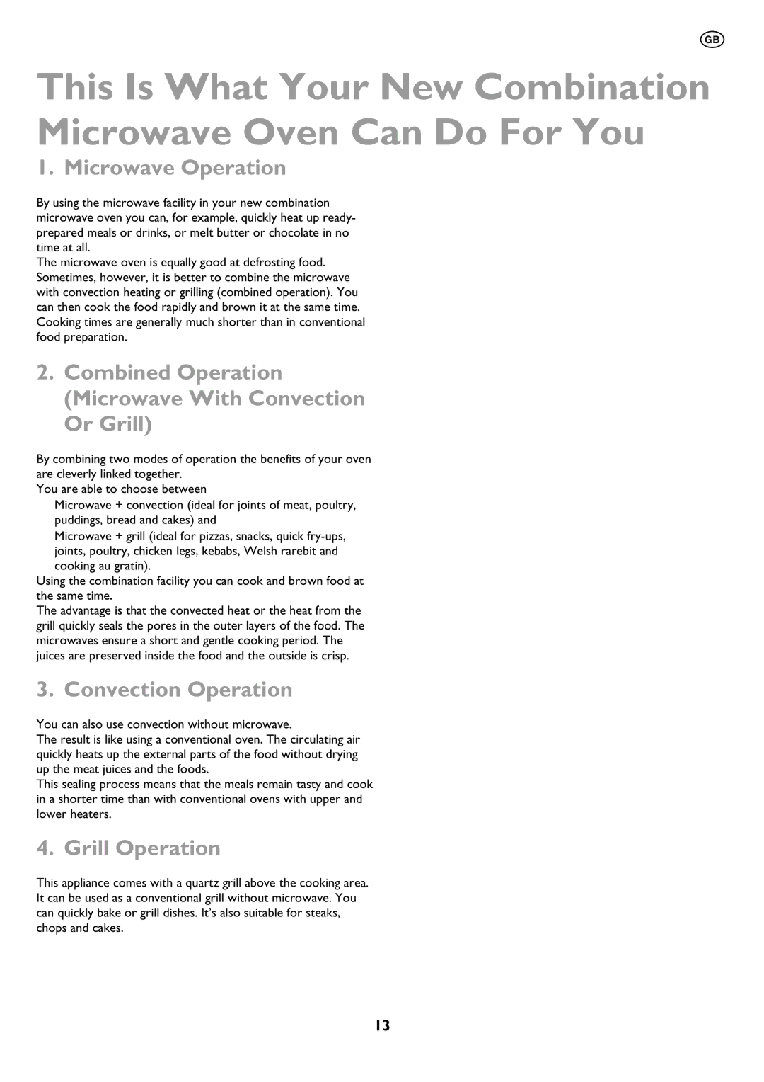 John Lewis JLBIMW01 Microwave Operation, Combined Operation Microwave With Convection Or Grill, Convection Operation 