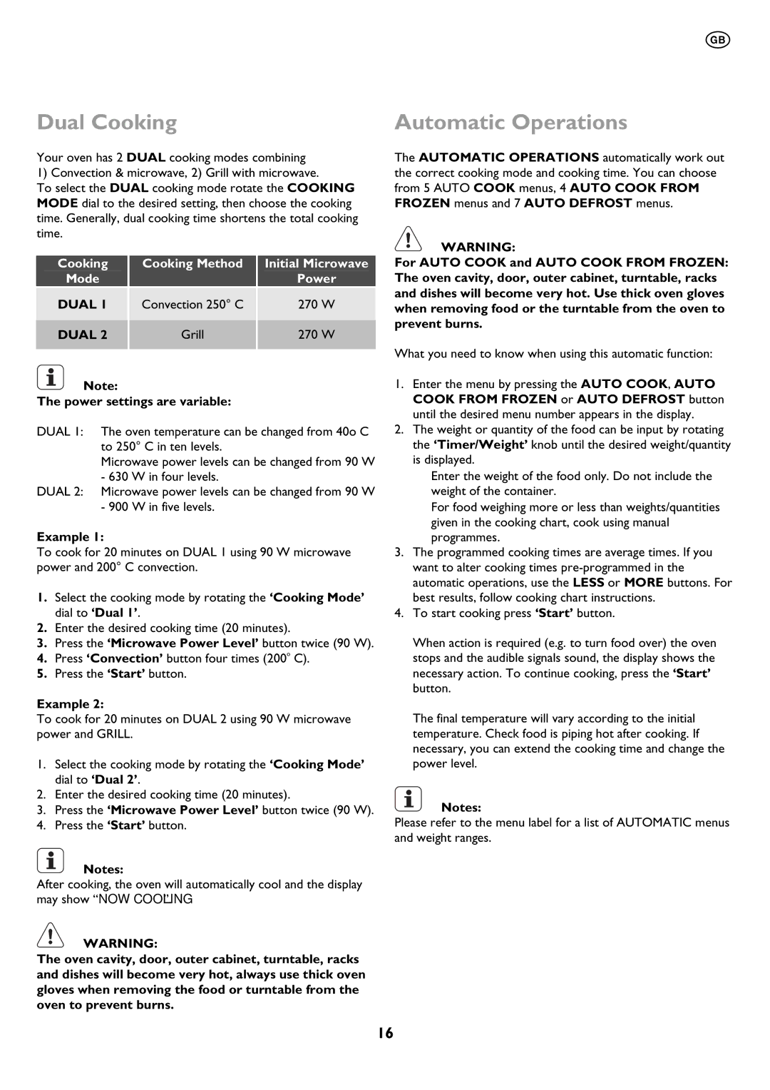 John Lewis JLBIMW01 Dual Cooking, What you need to know when using this automatic function, Power settings are variable 