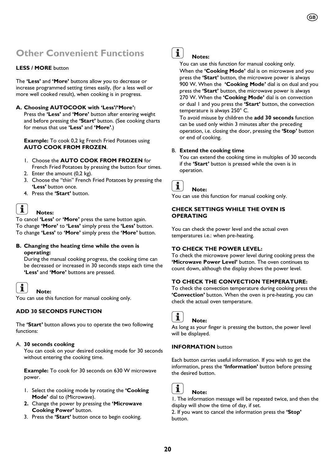 John Lewis JLBIMW01 instruction manual Other Convenient Functions 