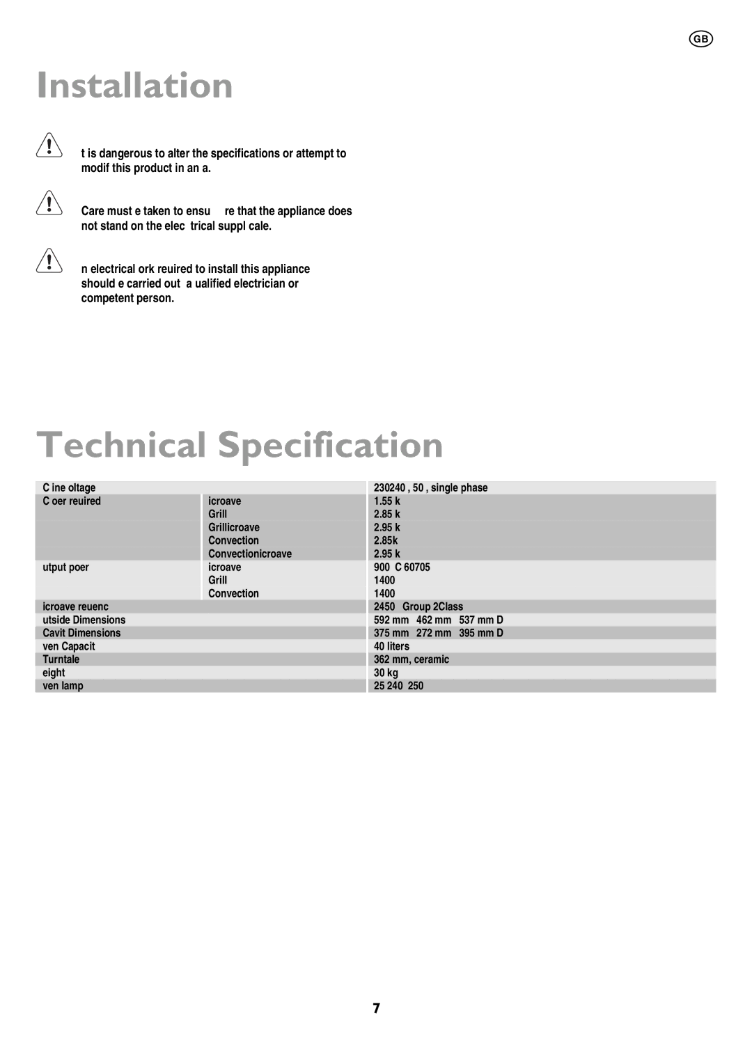 John Lewis JLBIMW01 instruction manual Installation, Technical Specification 