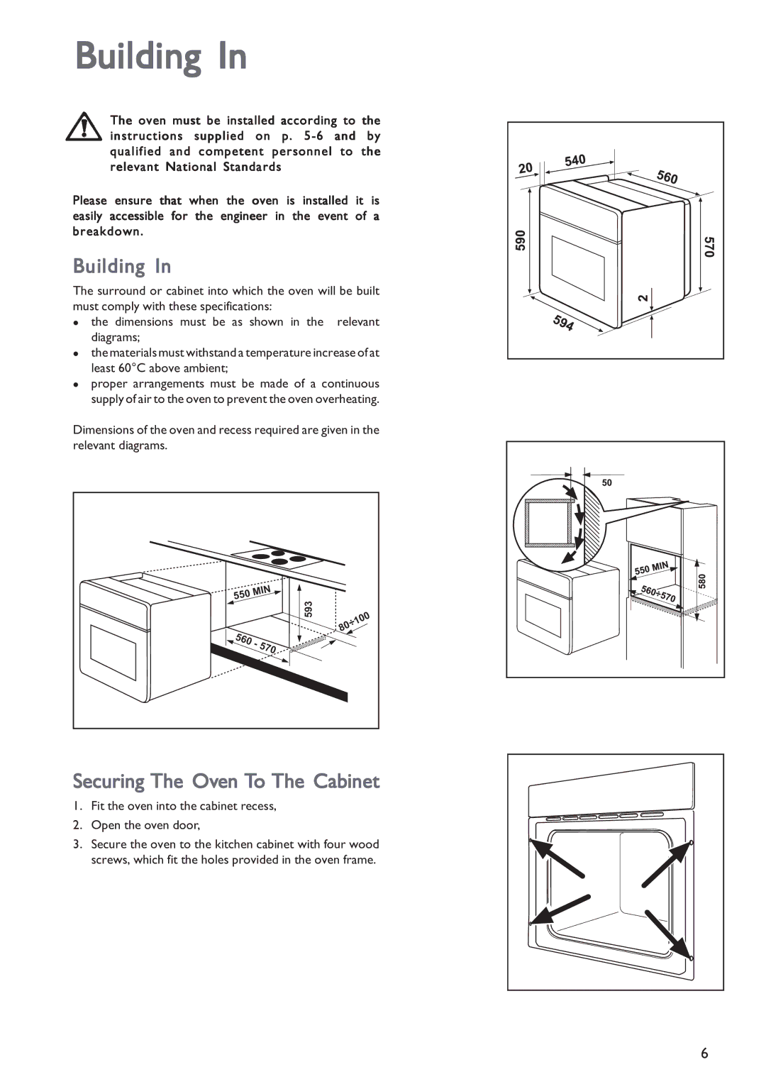 John Lewis JLBIOS601 instruction manual Building, Securing The Oven To The Cabinet, 570 