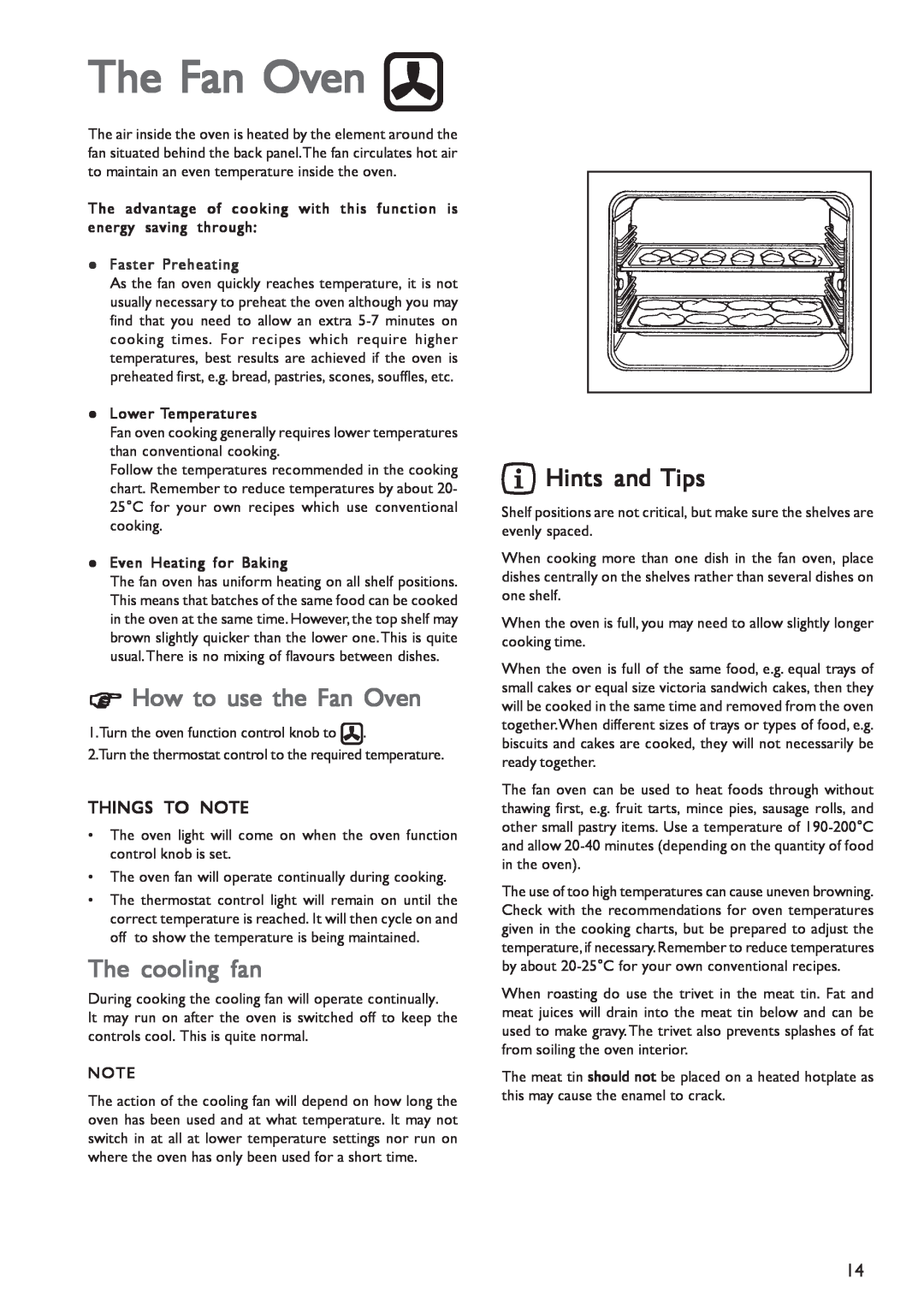 John Lewis JLBIOS601 The Fan Oven, How to use the Fan Oven, The cooling fan, Hints and Tips, Things To Note 