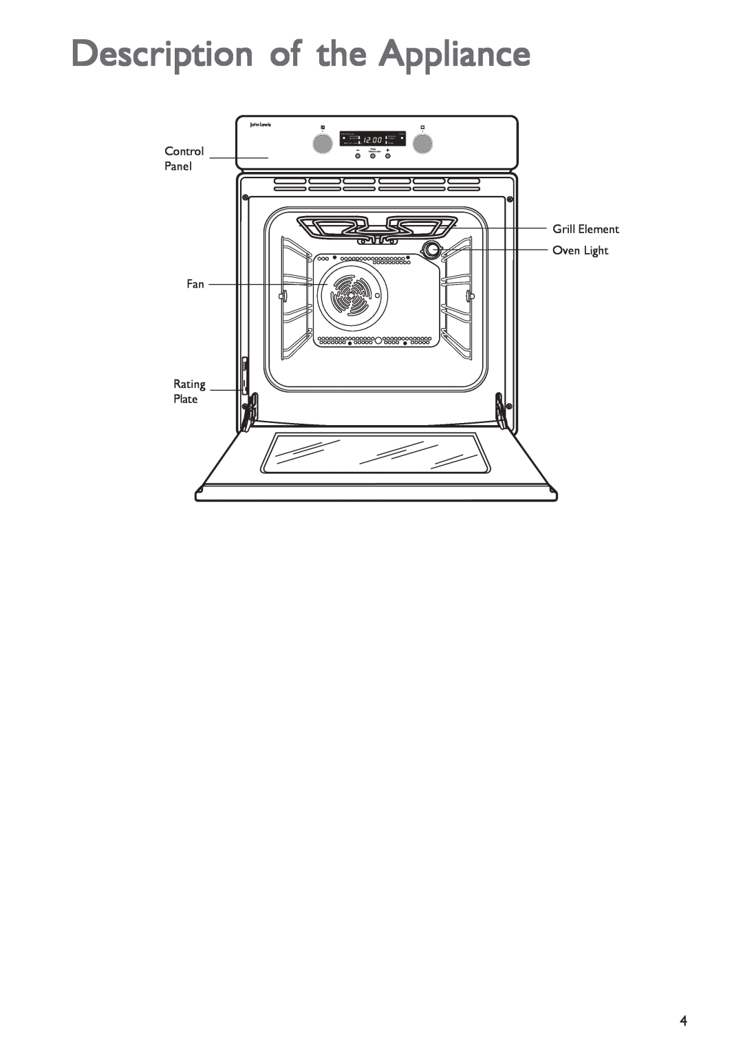 John Lewis JLBIOS601 Description of the Appliance, Thermostat, Oven, Cooking, Minute, duration, timer, End of cooking 