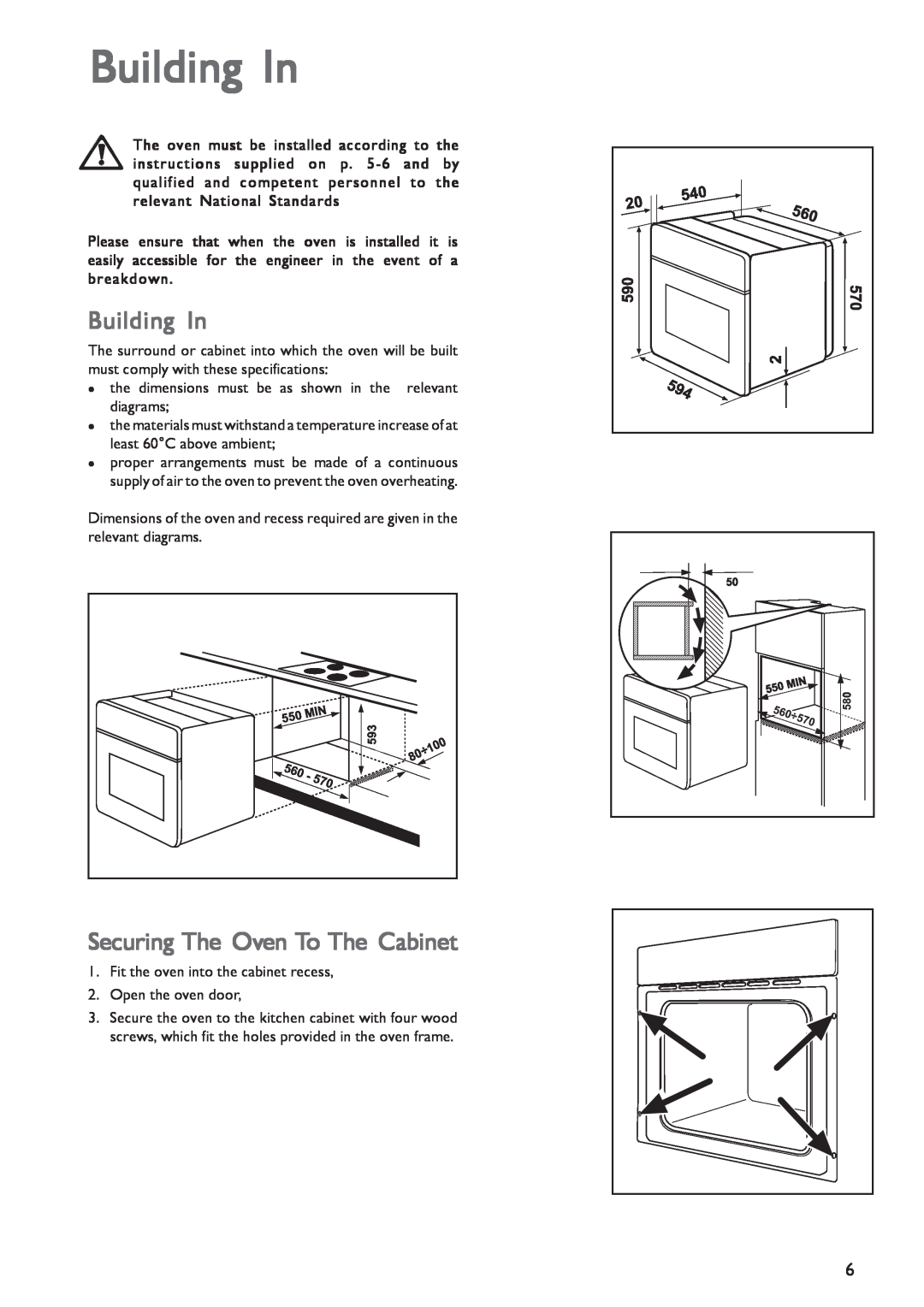 John Lewis JLBIOS601 instruction manual Building In, Securing The Oven To The Cabinet 