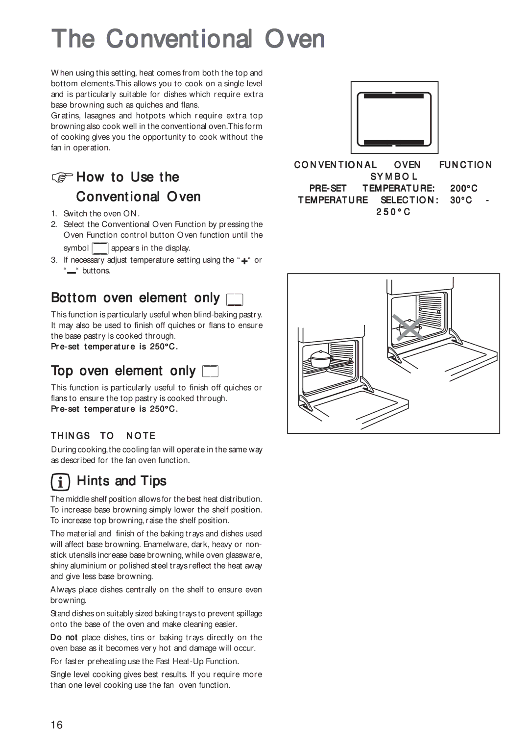 John Lewis JLBIOS602 instruction manual How to Use Conventional Oven, Bottom oven element only, Top oven element only 