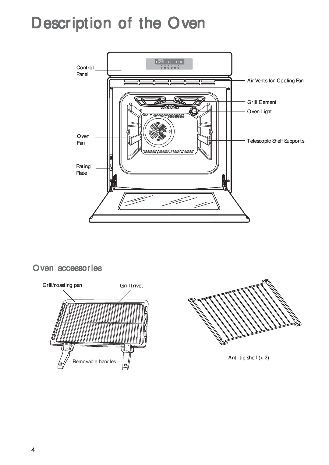 John Lewis JLBIOS602 instruction manual Description of the Oven, Oven accessories, Telescopic Shelf Supports 