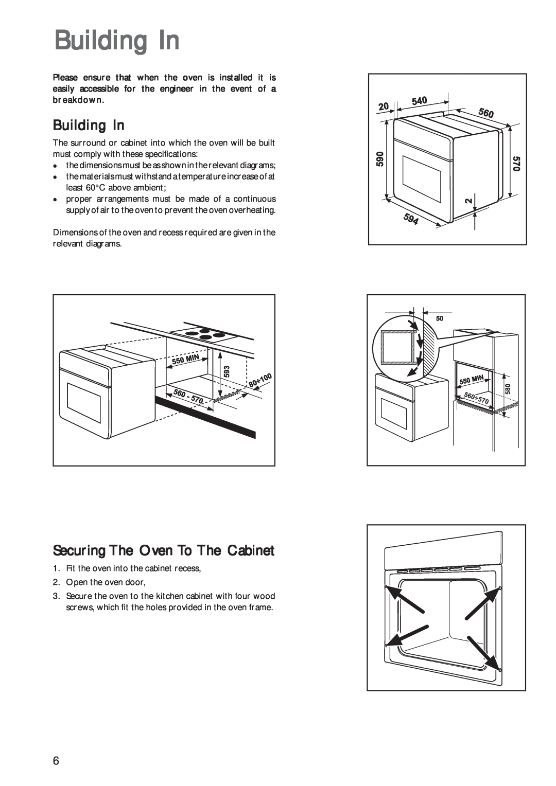 John Lewis JLBIOS602 instruction manual Building In, Securing The Oven To The Cabinet 