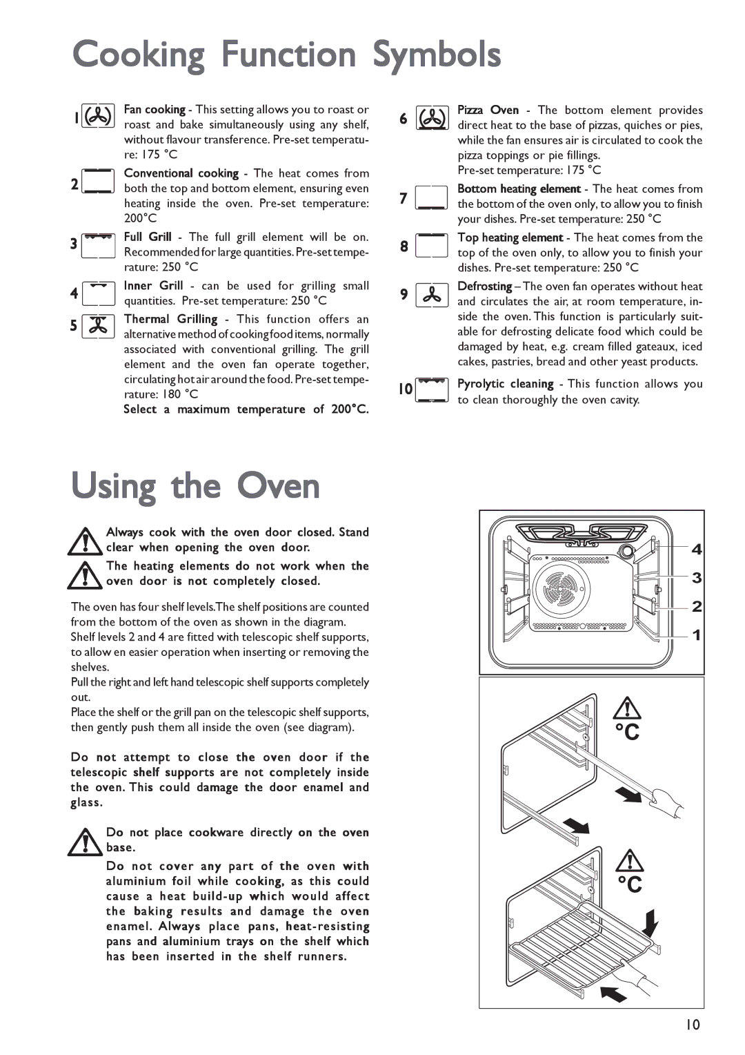 John Lewis JLBIOS603 instruction manual Cooking Function Symbols, Using the Oven, Conventional cooking The heat comes from 