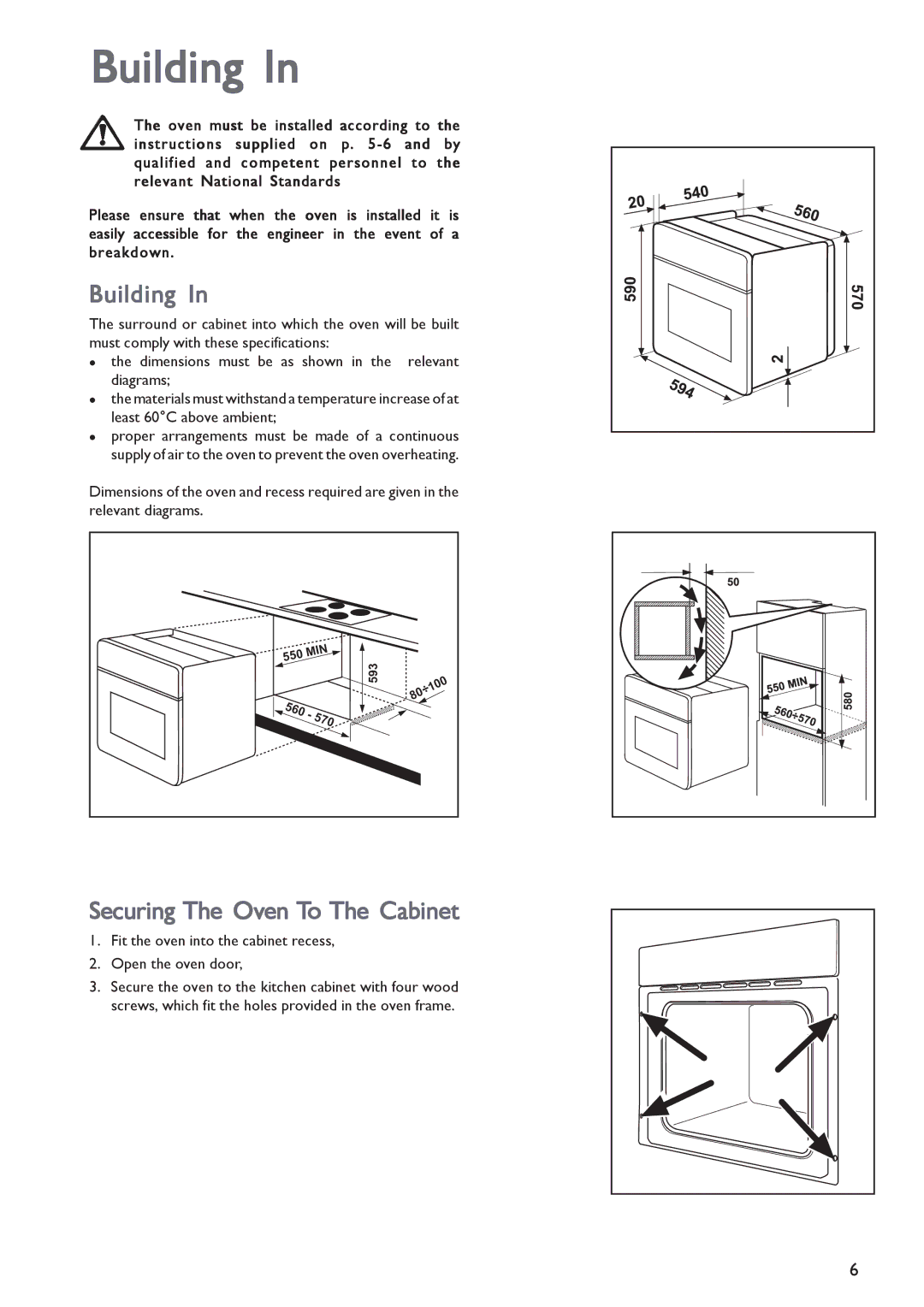 John Lewis JLBIOS603 instruction manual Building, Securing The Oven To The Cabinet, 570 