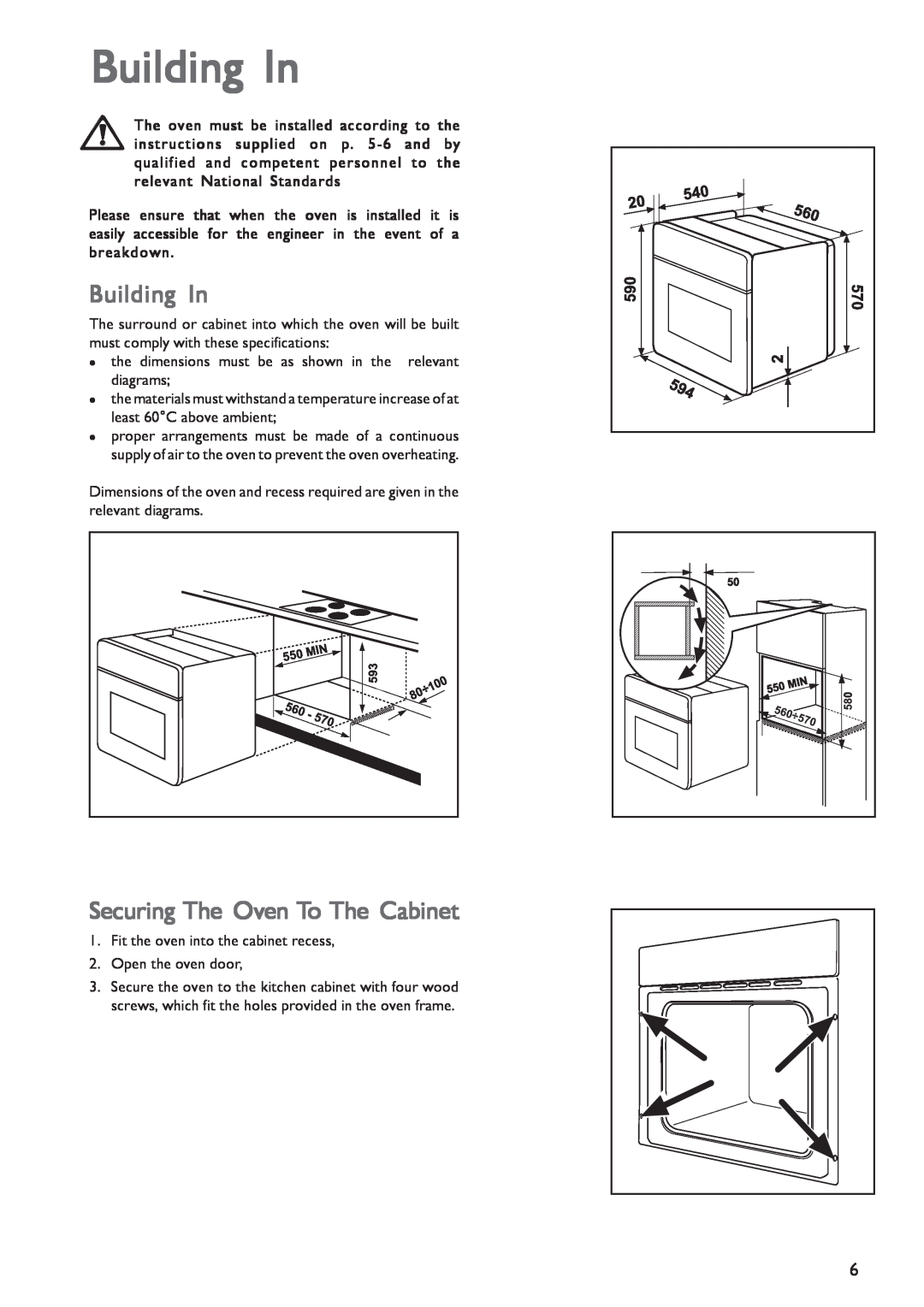 John Lewis JLBIOS603 instruction manual Building In, Securing The Oven To The Cabinet 