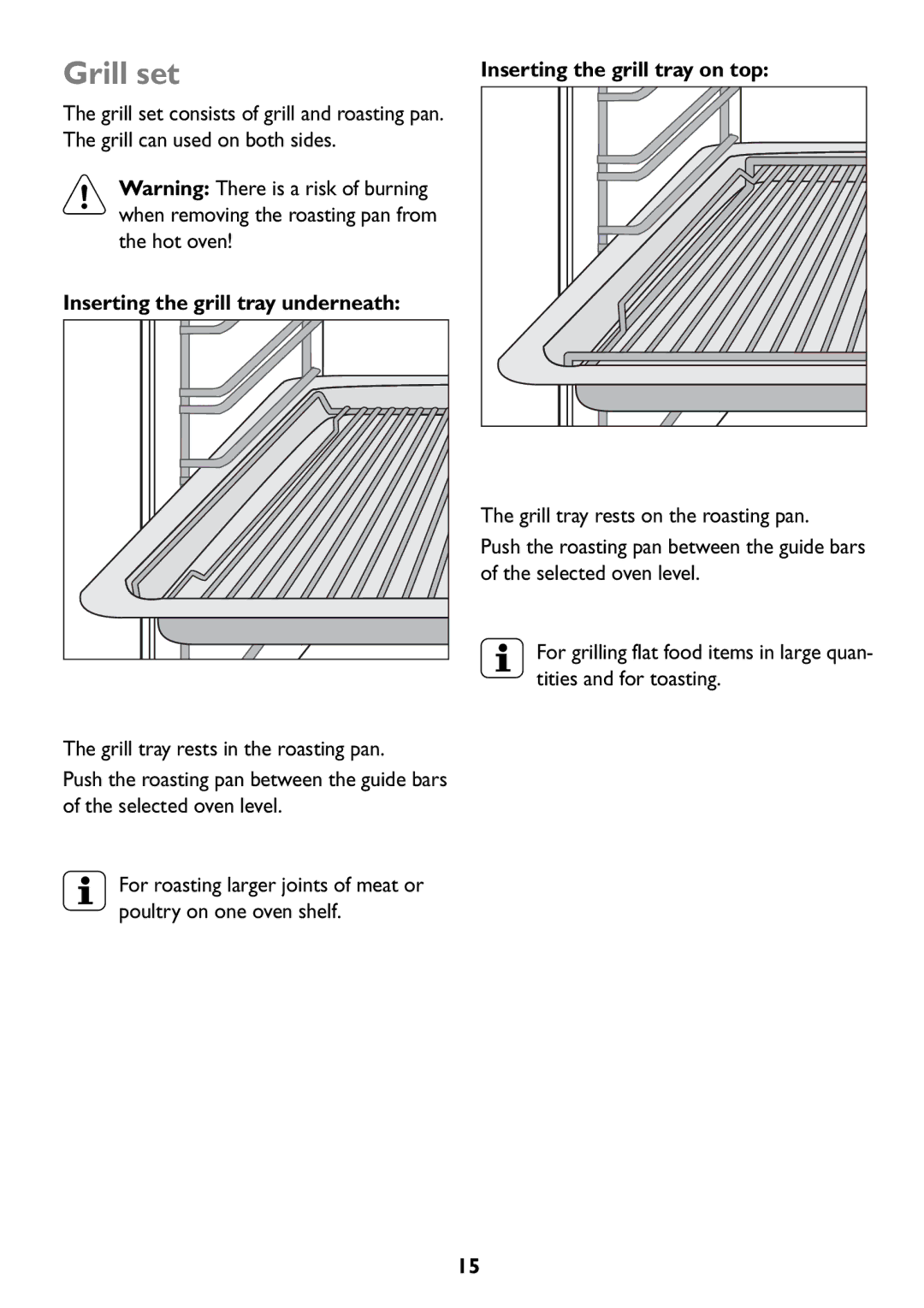 John Lewis JLBIOS607 manual Inserting the grill tray underneath, Inserting the grill tray on top 