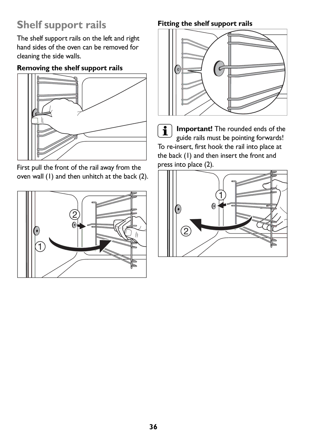 John Lewis JLBIOS607 manual Shelf support rails, Removing the shelf support rails, Fitting the shelf support rails 