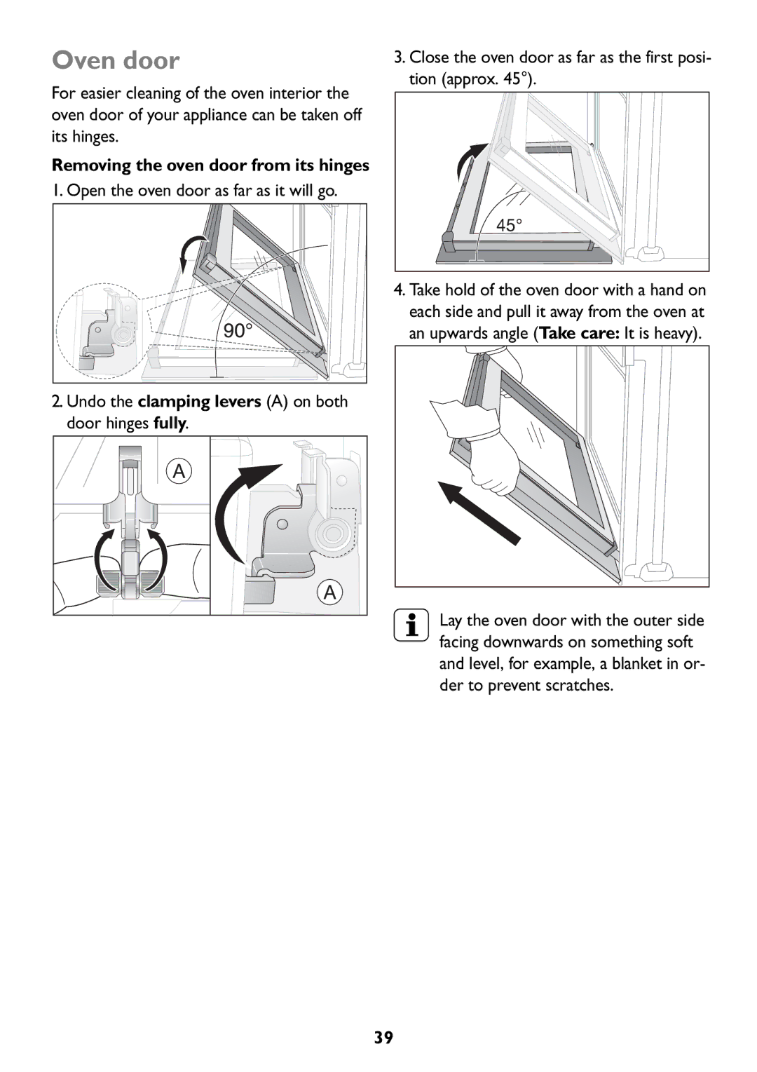 John Lewis JLBIOS607 manual Oven door, Removing the oven door from its hinges 