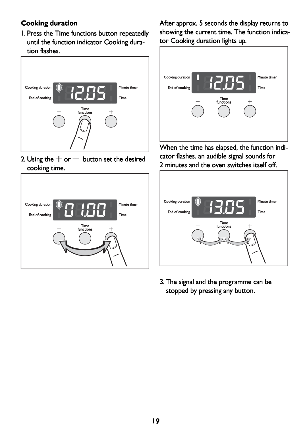John Lewis JLBIOS607 manual Cooking duration, minutes and the oven switches itself off 