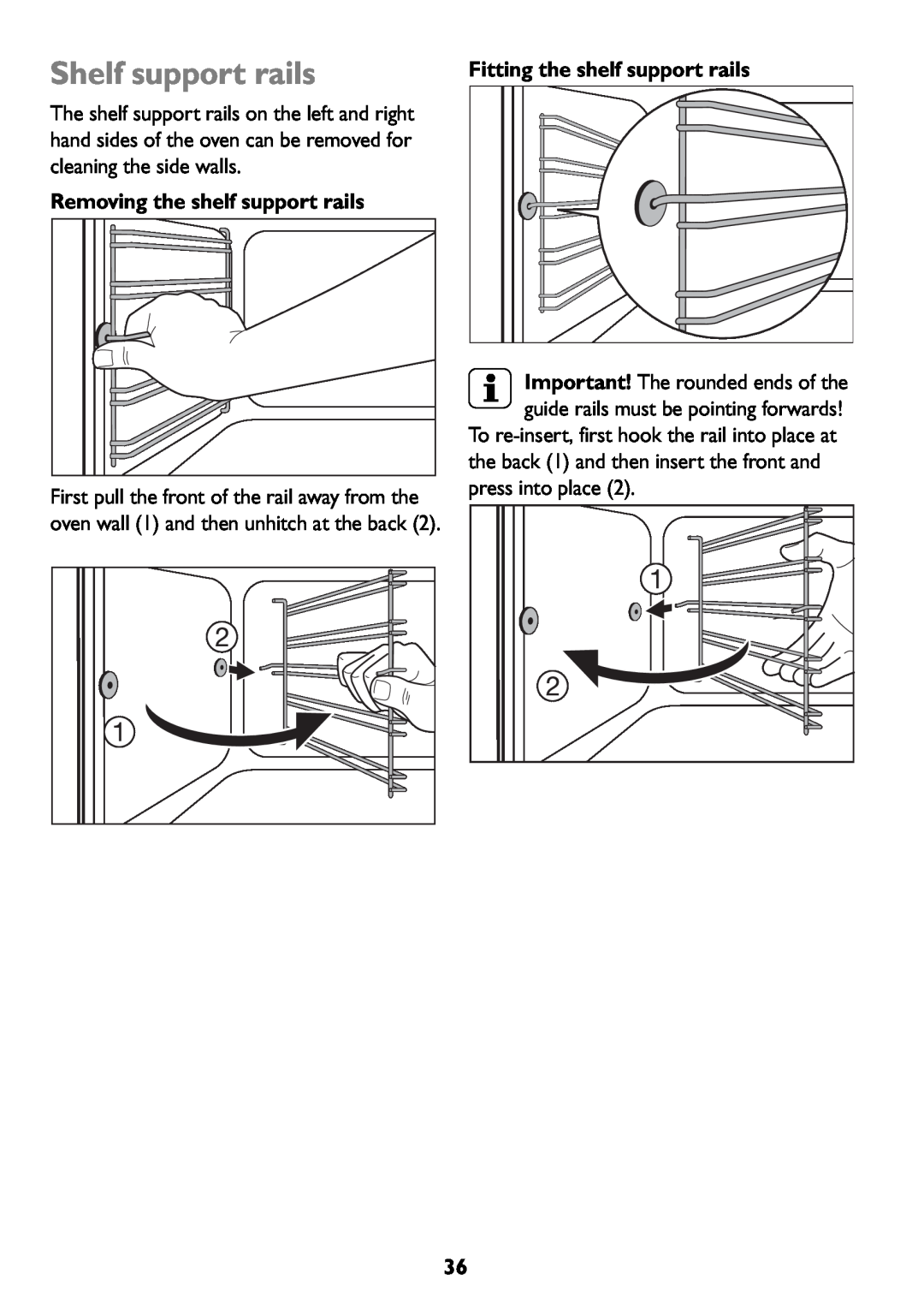 John Lewis JLBIOS607 manual Shelf support rails, Removing the shelf support rails, Fitting the shelf support rails 