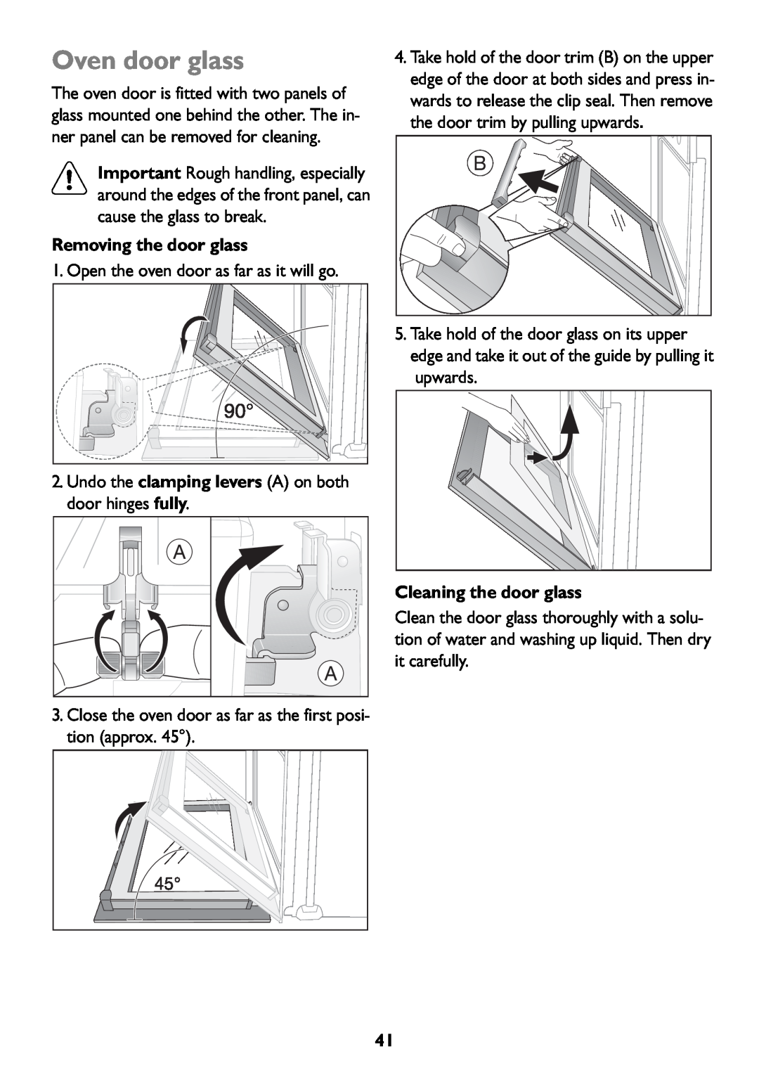 John Lewis JLBIOS607 manual Oven door glass, Removing the door glass, Cleaning the door glass 