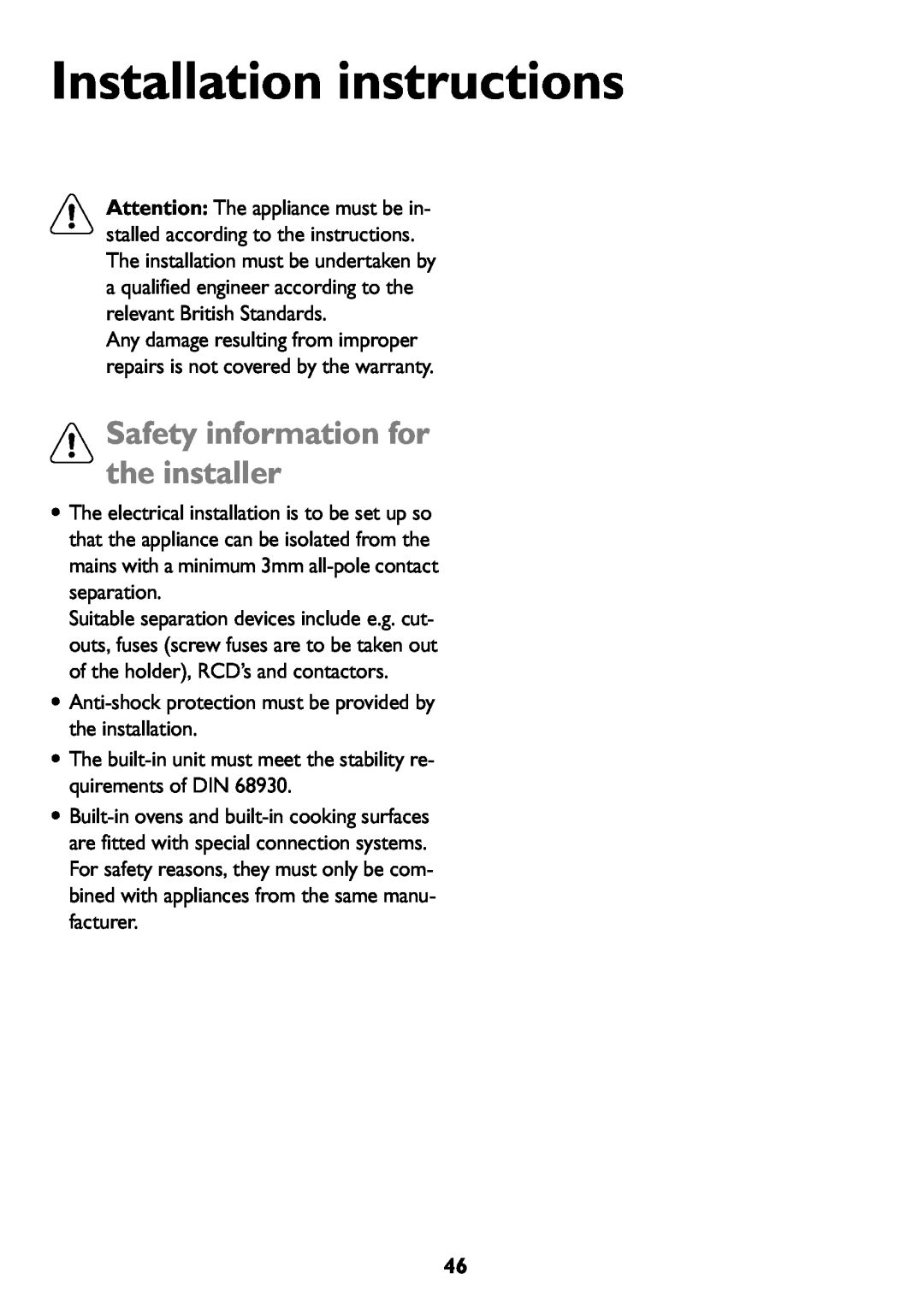 John Lewis JLBIOS607 manual Installation instructions, 1Safety information for the installer 