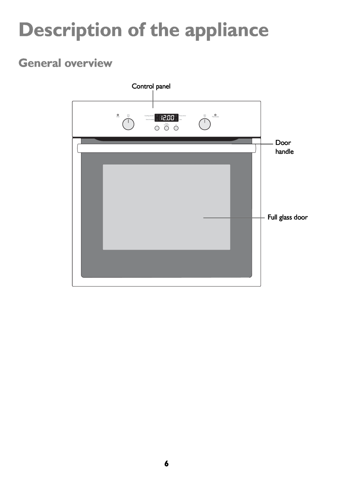 John Lewis JLBIOS607 manual Description of the appliance, General overview, Door handle 
