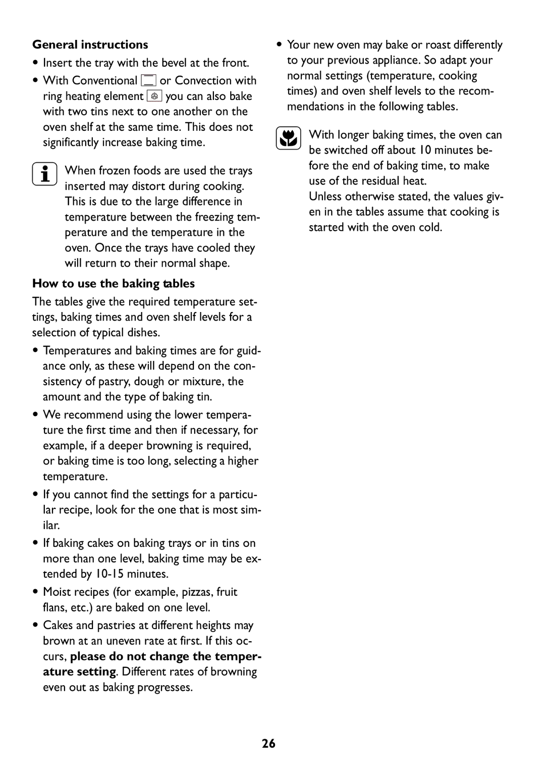 John Lewis JLBIOS608 manual Insert the tray with the bevel at the front, How to use the baking tables 