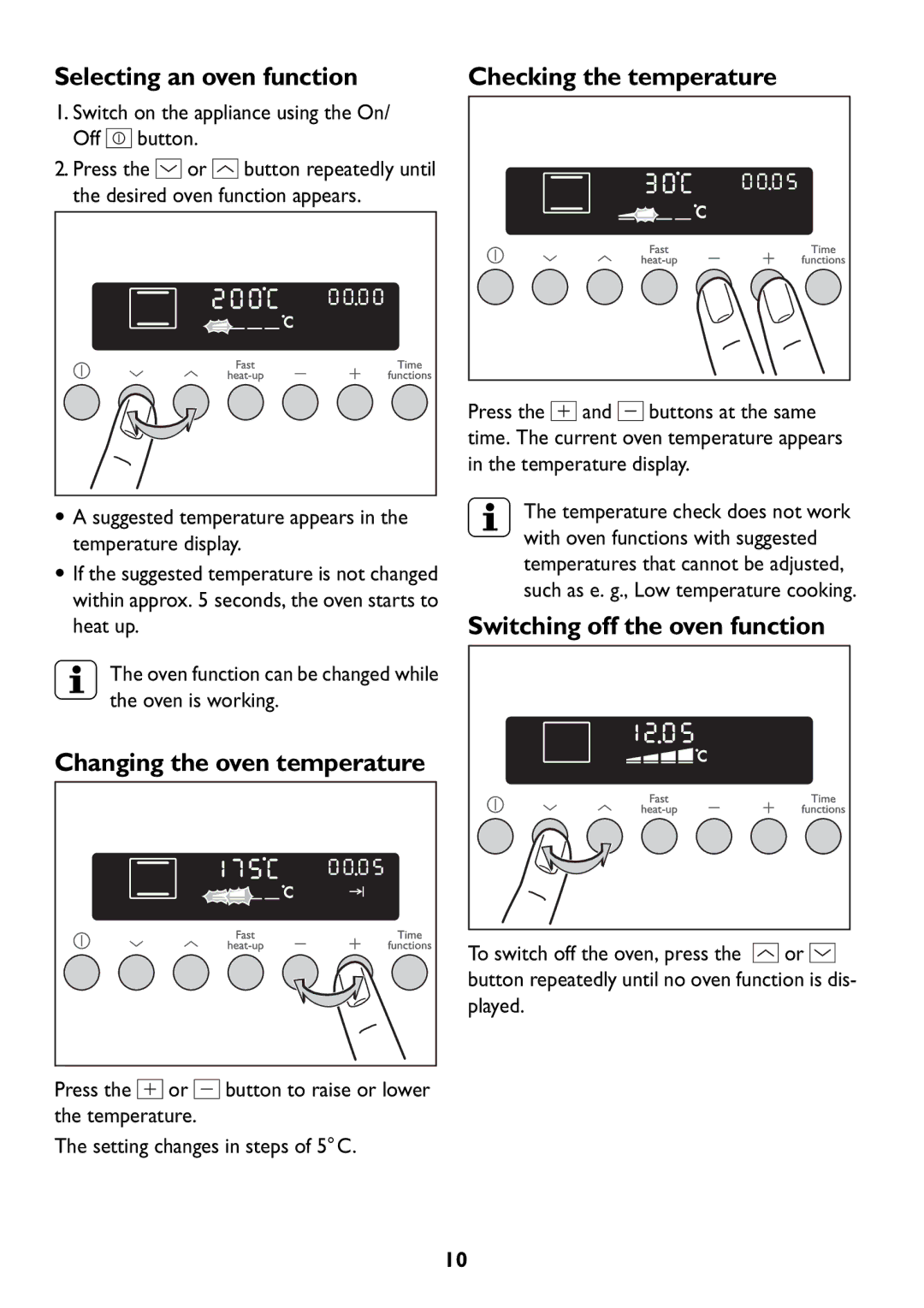 John Lewis JLBIOS609 manual Selecting an oven function, Checking the temperature 